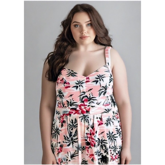 Torrid Hawaiian Floral Maxi Dress Sleeveless Adjustable Straps Pink Size 00 L - Picture 1 of 9